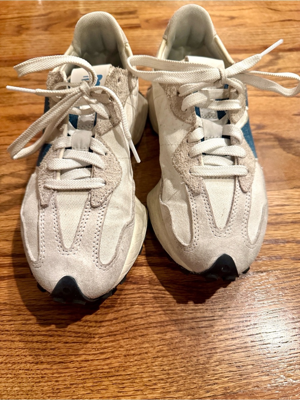New Balance 327 Cream Suede & Blue “N” Sneakers - Picture 4 of 12